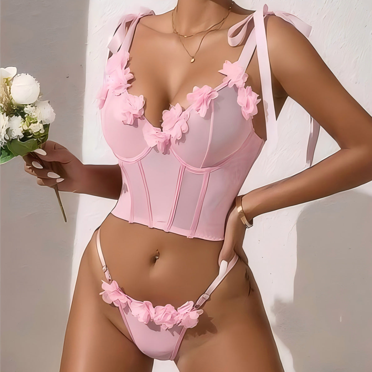 Floral Corset Bra and Panty Set - Elite Intimates Lingerie