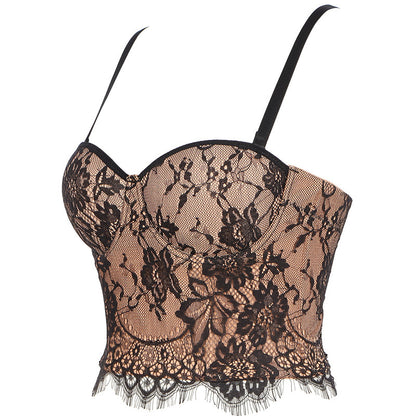 Elegant Floral Lace Sweetheart Bustier Crop Top