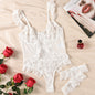 Elegant White Lace Bridal Lingerie Set with Garter & Floral Detail