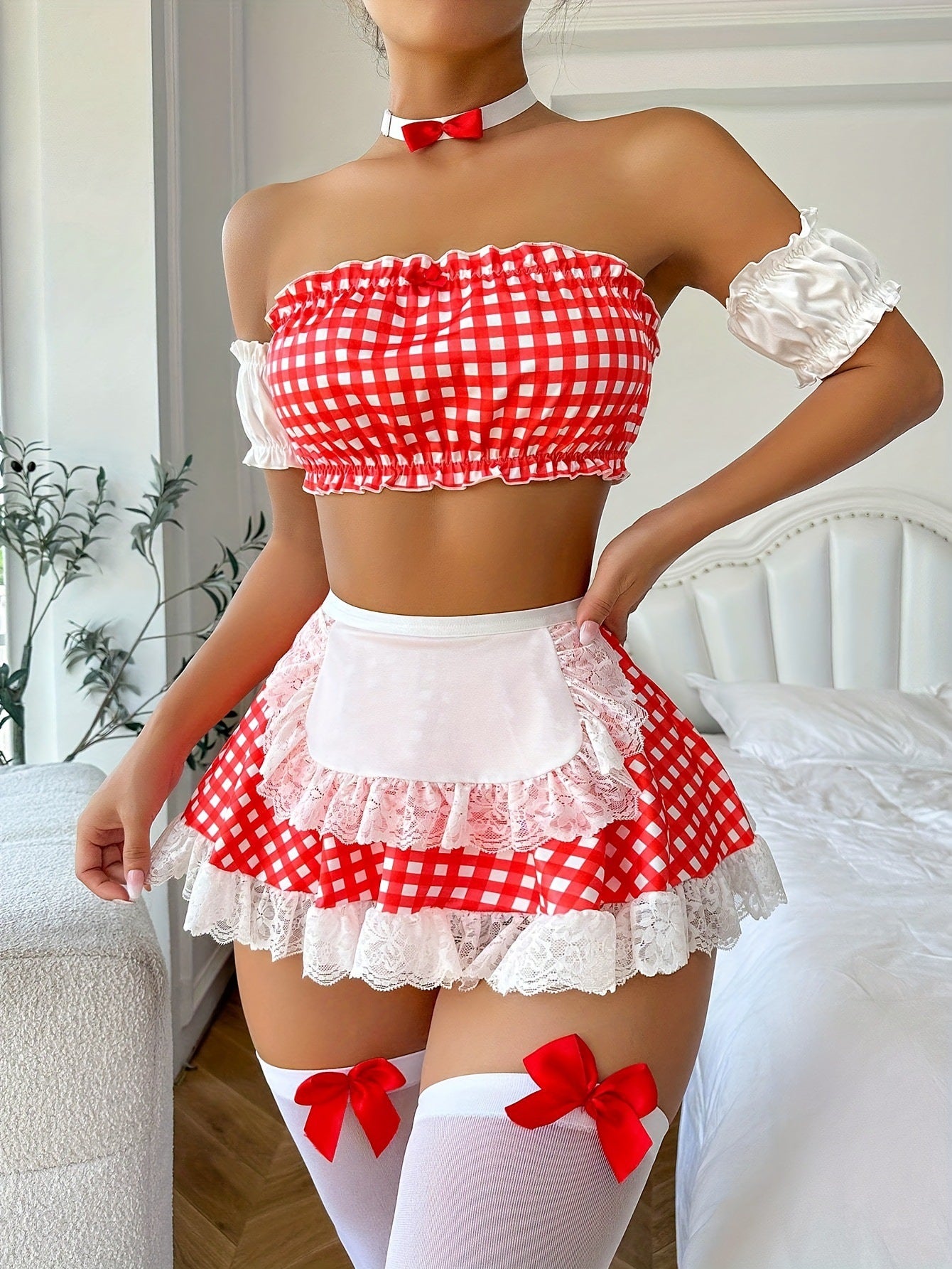 Sweet Gingham Charm Maid Lingerie Set