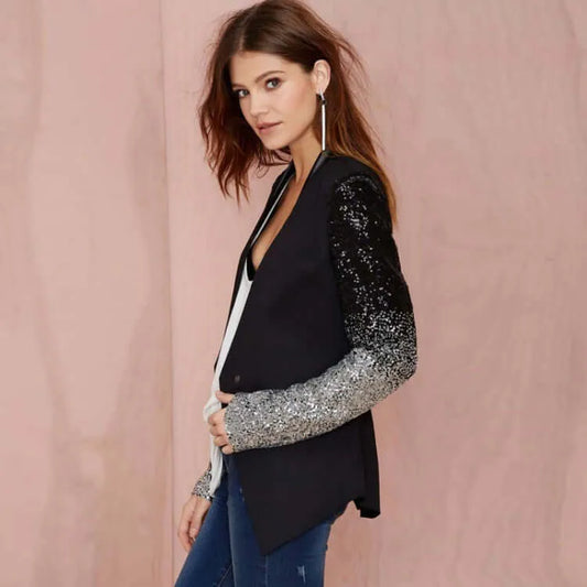 Sequined Sleeve Casual Blazer