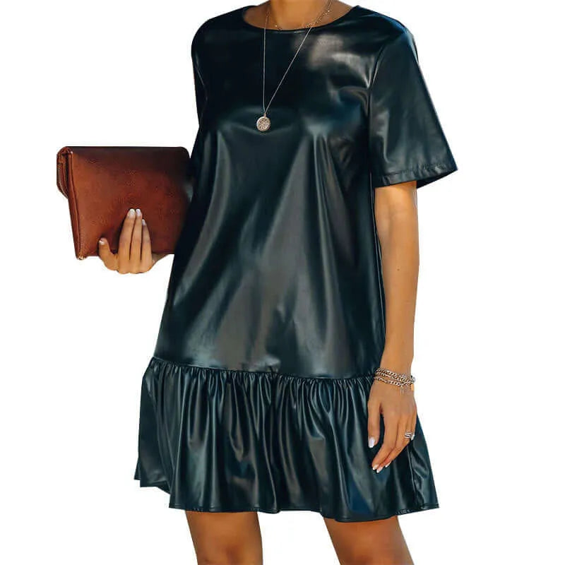 Ruffled Loose Faux Leather Dress - Elite_Intimates_Lingerie_Online