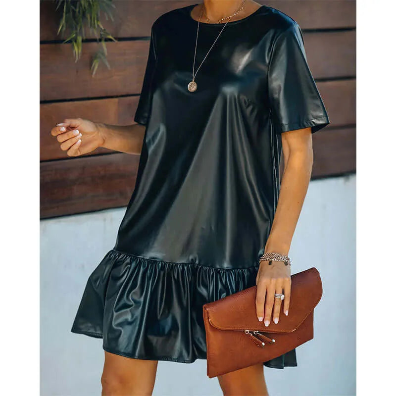 Ruffled Loose Faux Leather Dress - Elite_Intimates_Lingerie_Online