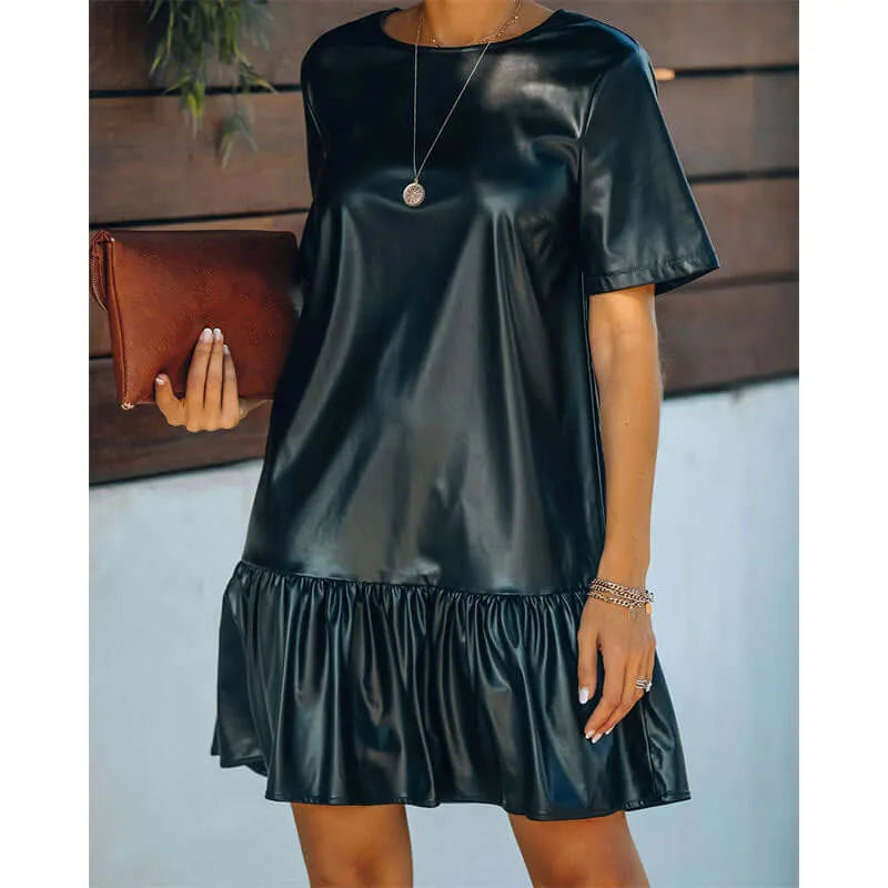 Ruffled Loose Faux Leather Dress - Elite_Intimates_Lingerie_Online