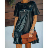 Ruffled Loose Faux Leather Dress - Elite_Intimates_Lingerie_Online