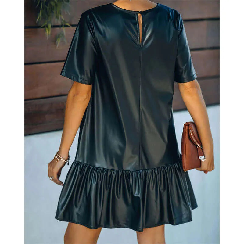 Ruffled Loose Faux Leather Dress - Elite_Intimates_Lingerie_Online
