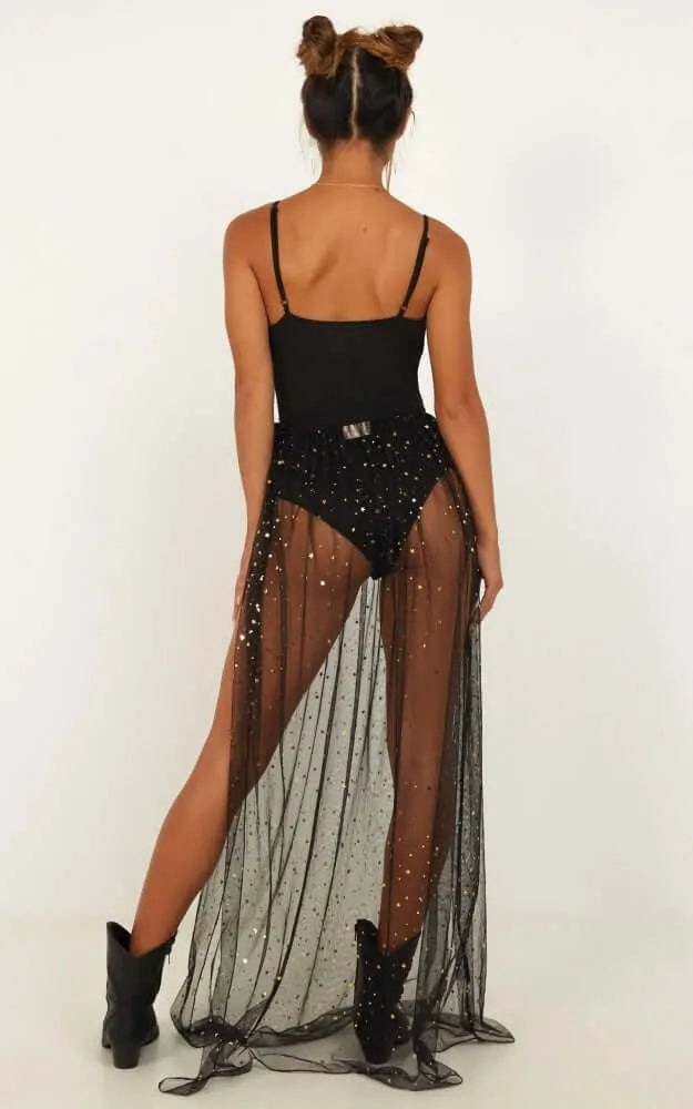 Black Low Cut Sparkling Tulle Dress