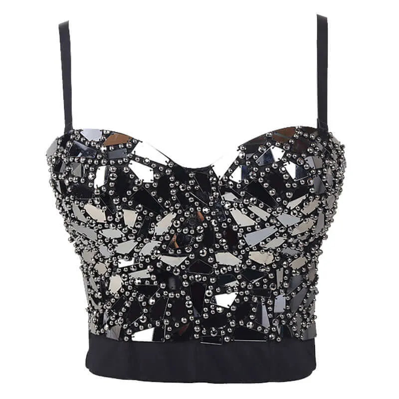 Golden Beaded Glass Sequined Short Corset - Elite Intimates Lingerie