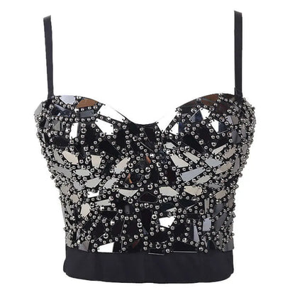 Golden Beaded Glass Sequined Short Corset - Elite Intimates Lingerie