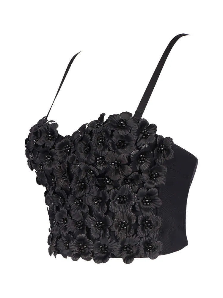 Pink Floral Beaded Boned Short Corset - Elite Intimates Lingerie