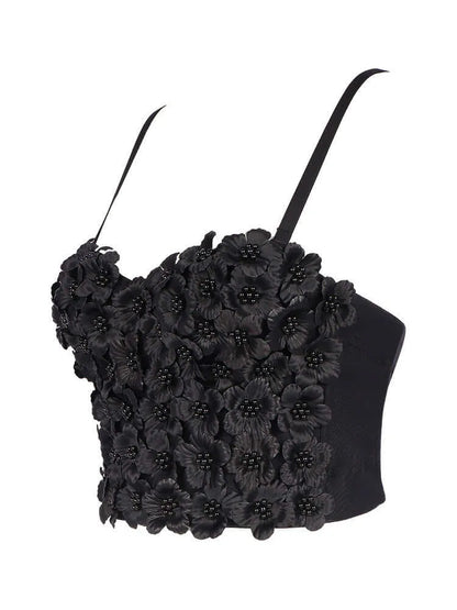 Pink Floral Beaded Boned Short Corset - Elite Intimates Lingerie