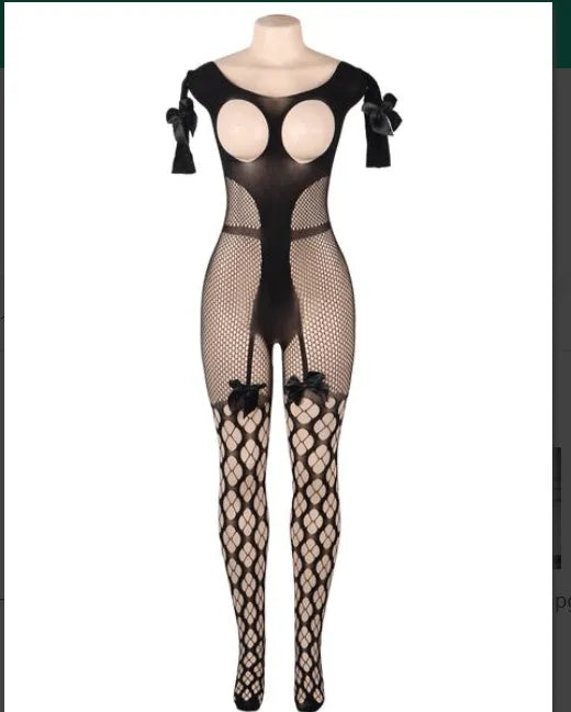 Off Shoulder Open Crotch Full Body Stocking - Elite Intimates Lingerie