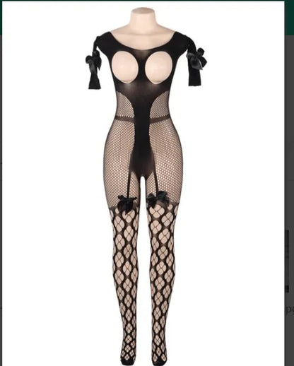 Off Shoulder Open Crotch Full Body Stocking - Elite Intimates Lingerie