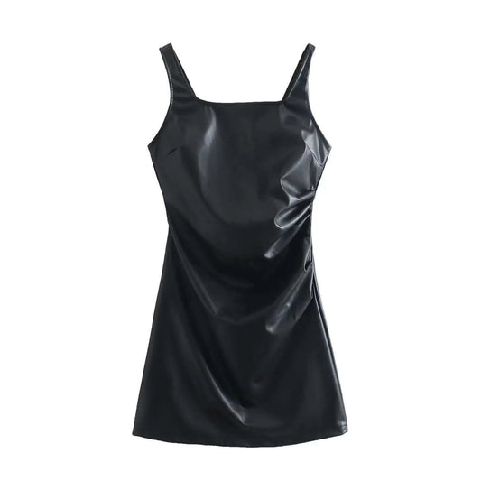  Black Faux Leather Bodycon Dress 