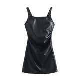  Black Faux Leather Bodycon Dress 