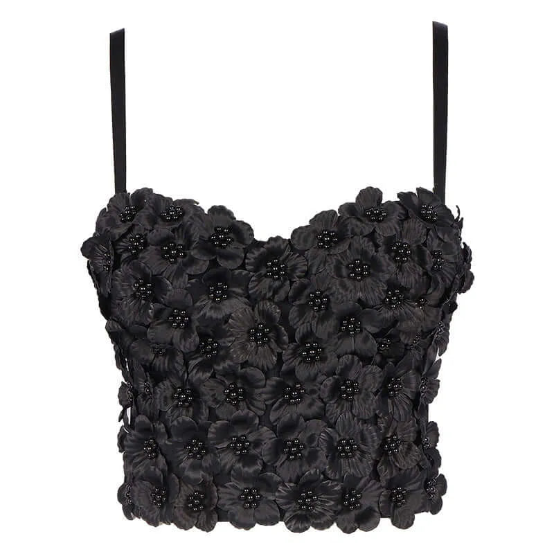 Pink Floral Beaded Boned Short Corset - Elite Intimates Lingerie