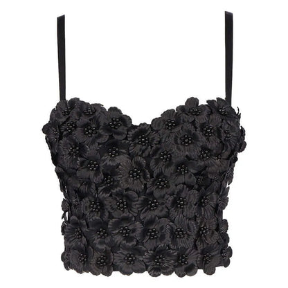 Pink Floral Beaded Boned Short Corset - Elite Intimates Lingerie