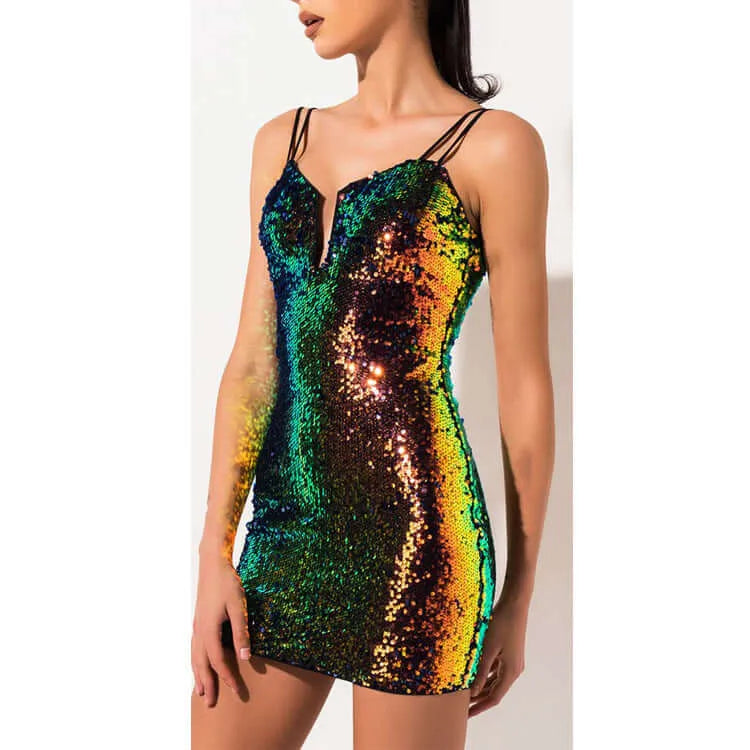 Colour Shifting Heavy Sequined Bodycon Dress