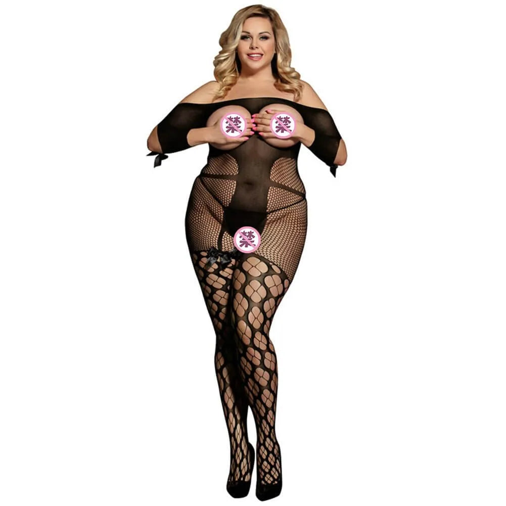Off Shoulder Open Crotch Full Body Stocking - Elite Intimates Lingerie