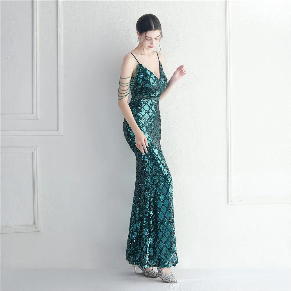 Sequined Diamonds Long Evening Dress - Elite Intimates Lingerie