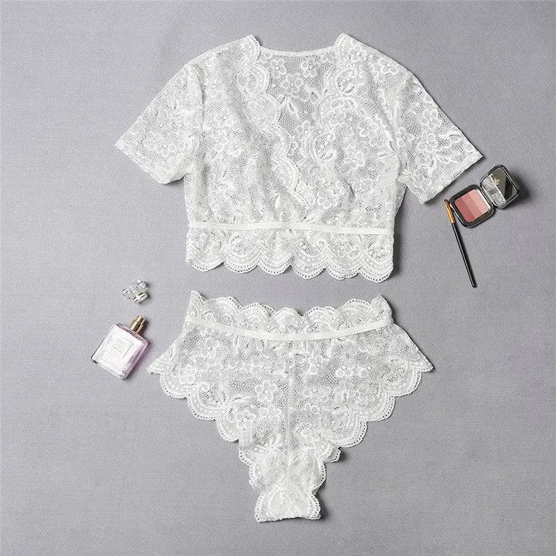 Evelyn High Waisted White Lace Lingerie set - Elite Intimates Lingerie