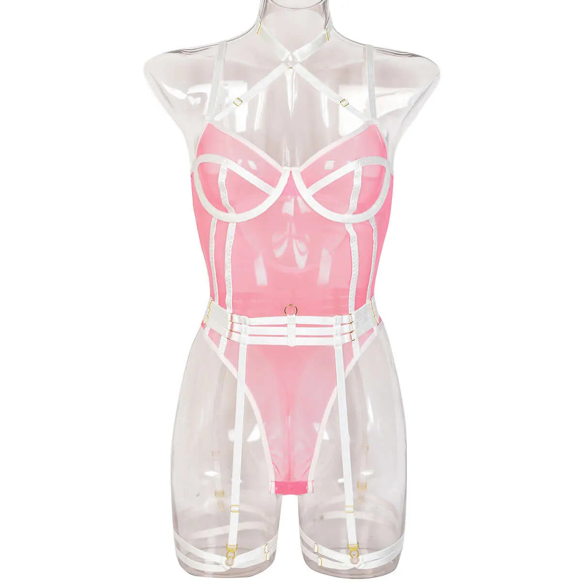 Strapped Halter Lingerie Jumpsuit Two Piece Set - Elite Intimates Lingerie