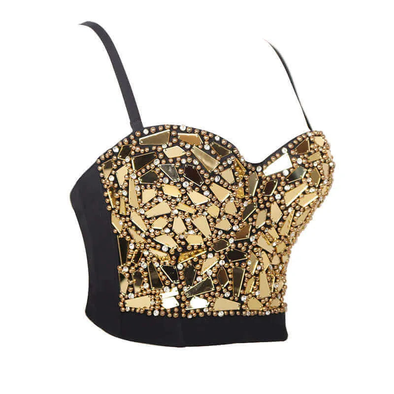 Golden Beaded Glass Sequined Short Corset - Elite Intimates Lingerie