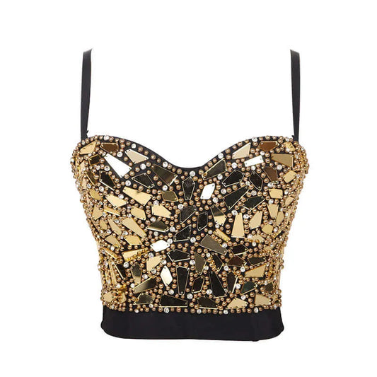 Golden Beaded Glass Sequined Short Corset - Elite Intimates Lingerie