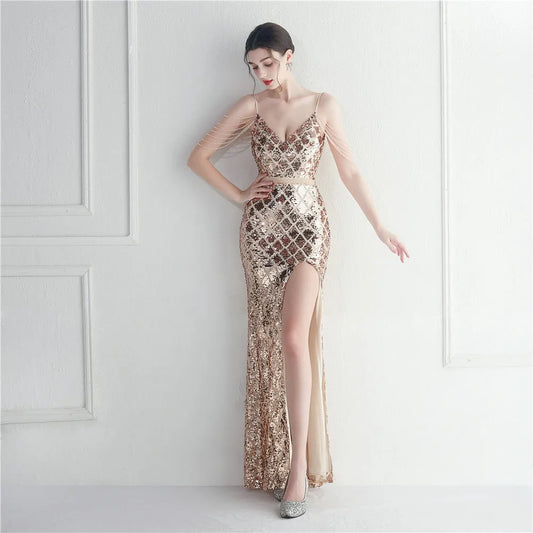 Sequined Diamonds Long Evening Dress - Elite Intimates Lingerie