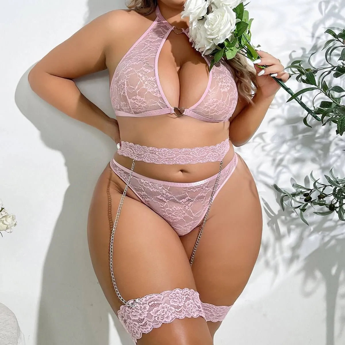 Heart Lace Unlined Plus Lingerie Set - Elite Intimates Lingerie