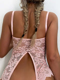 Light Pink Open Crotch Mesh Lace lingerie Bodysuit