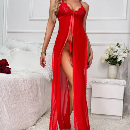 Long Split Red Babydoll Lingerie Set - Elite Intimates Lingerie