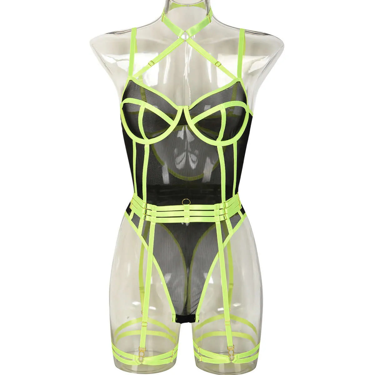 Strapped Halter Lingerie Jumpsuit Two Piece Set - Elite Intimates Lingerie