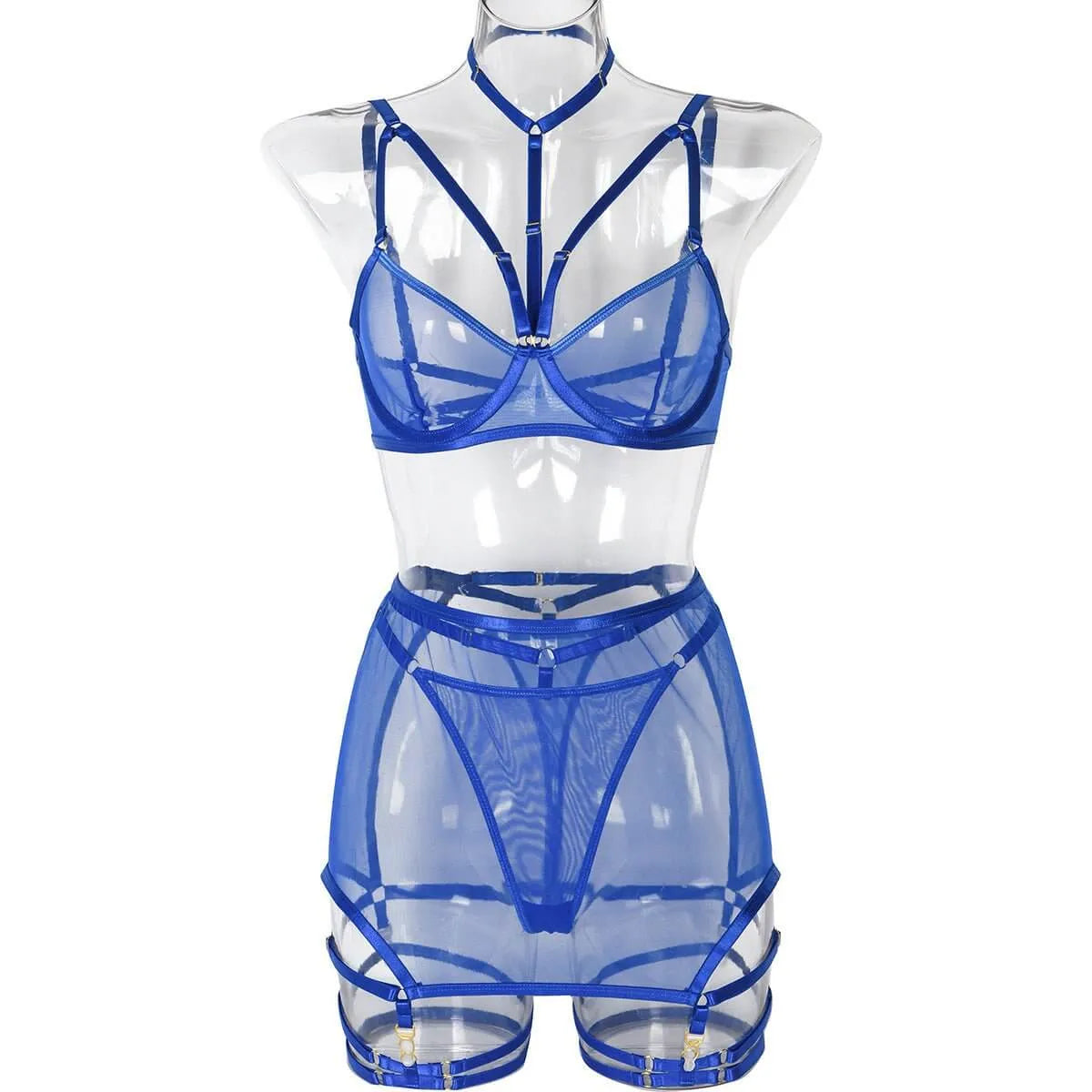 Dark Blue Color Three Piece Lingerie Set