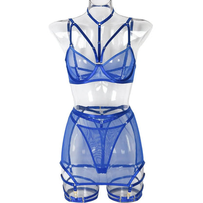 Sheer Skirted Three Piece Lingerie Set - Elite Intimates Lingerie