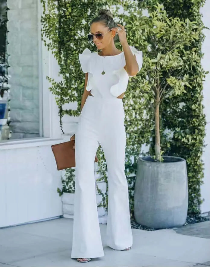 White Color Ruffled Backless Jumpsuit