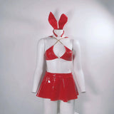 Faux leather lingerie ensemble with a playful bunny theme