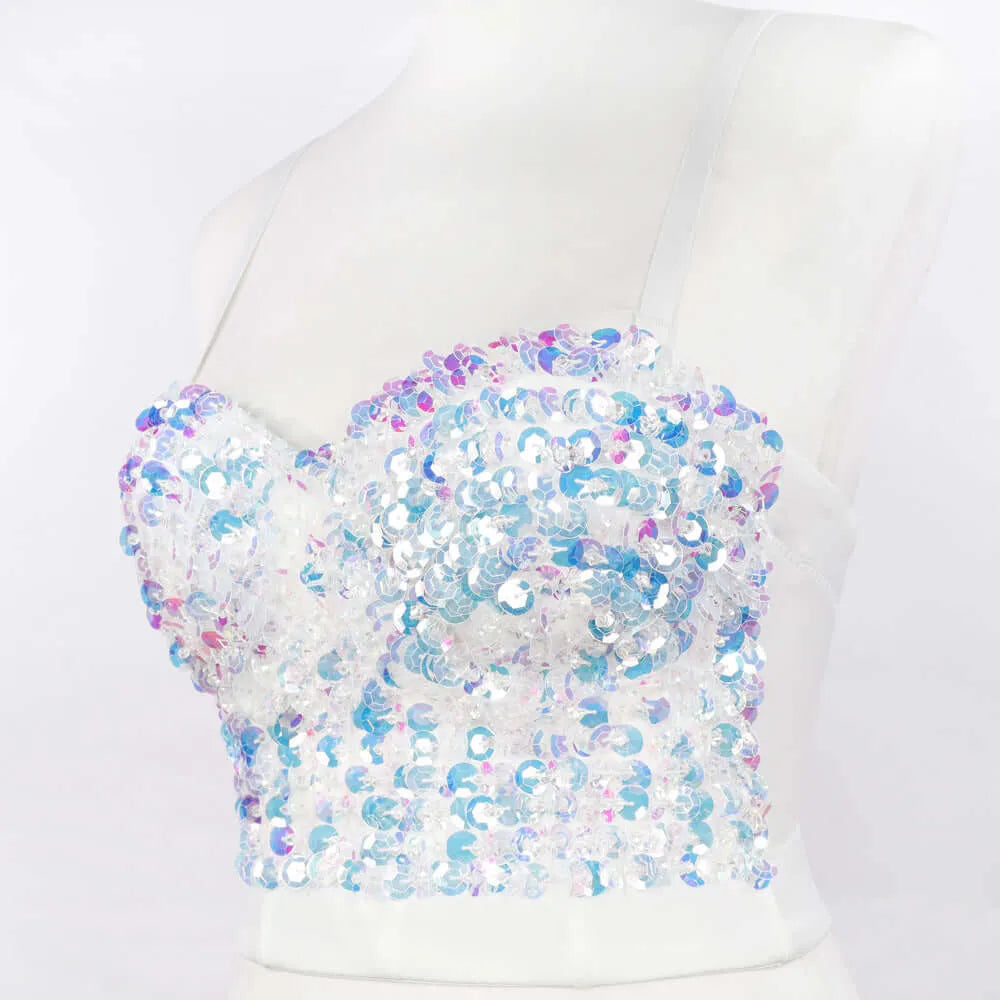 White Bold Sequin Boned Corset