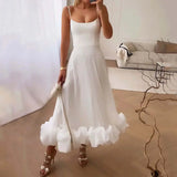 White Color Strappy Ruffled Midi Dress