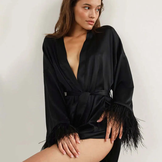 Black Long Sleeved Robe For Women