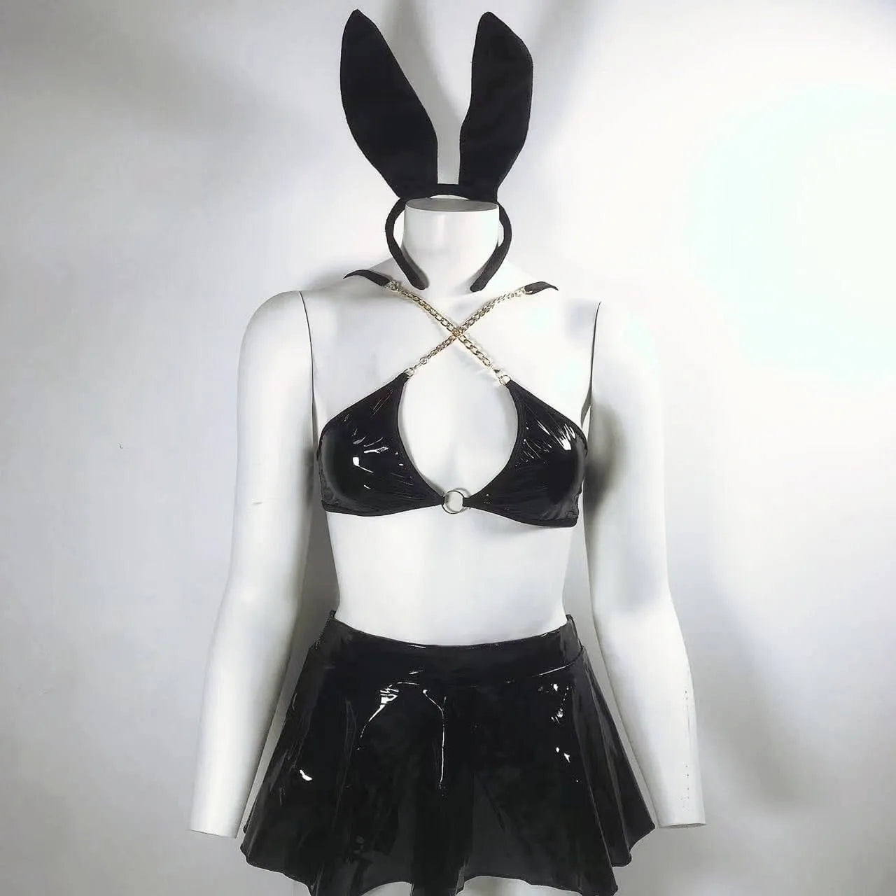 Bunny-themed Faux Leather Lingerie Set