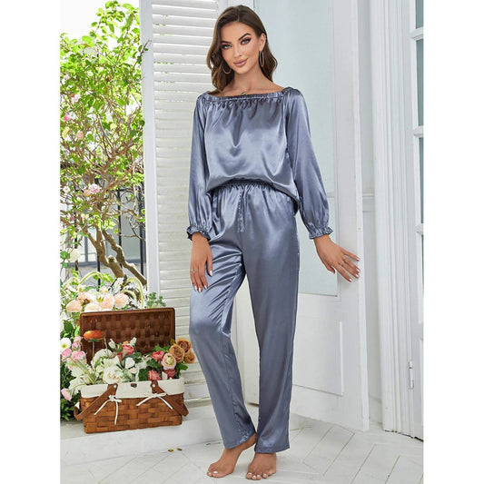 Elegant Ruffled Satin Pajamas