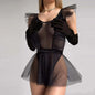 Sheer Ruffled Three Piece Bodysuit Lingerie Set