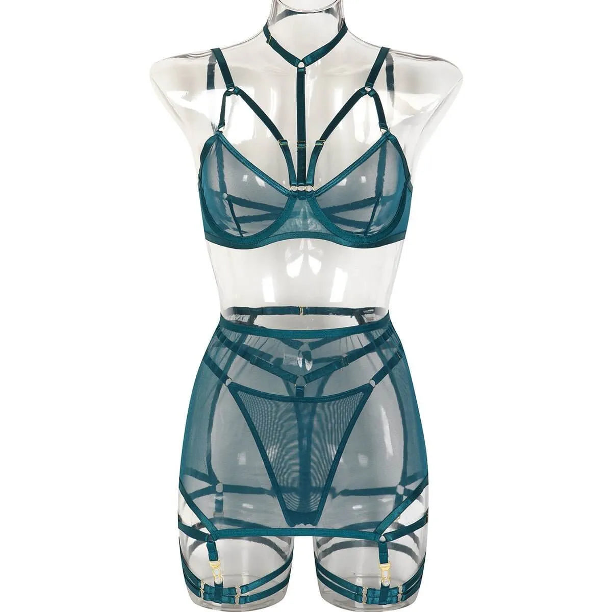 Sheer Skirted Three Piece Lingerie Set - Elite Intimates Lingerie