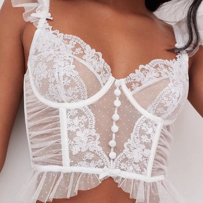 White French Style Ruffled Lace Bra and Panty Set