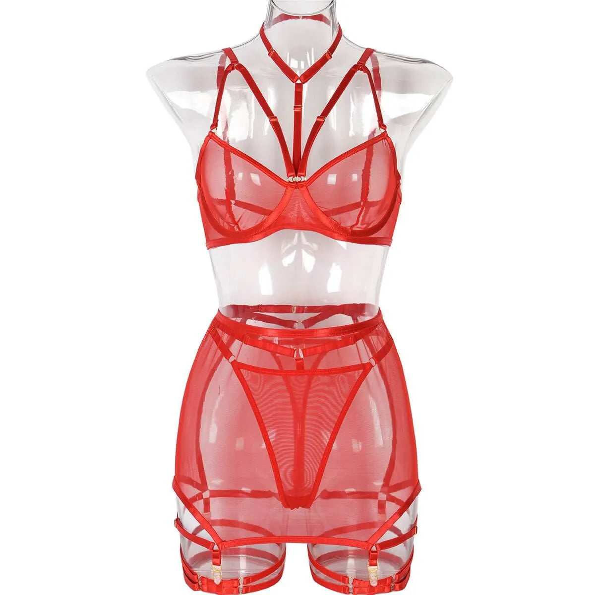 Red Three Piece Lingerie Set 