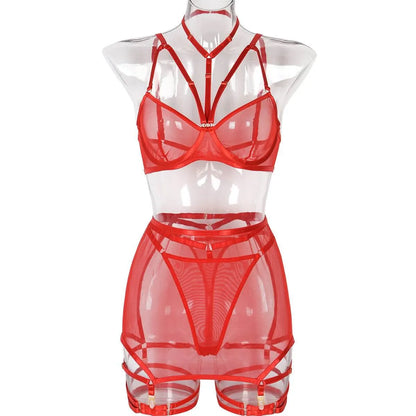 Red Three Piece Lingerie Set 