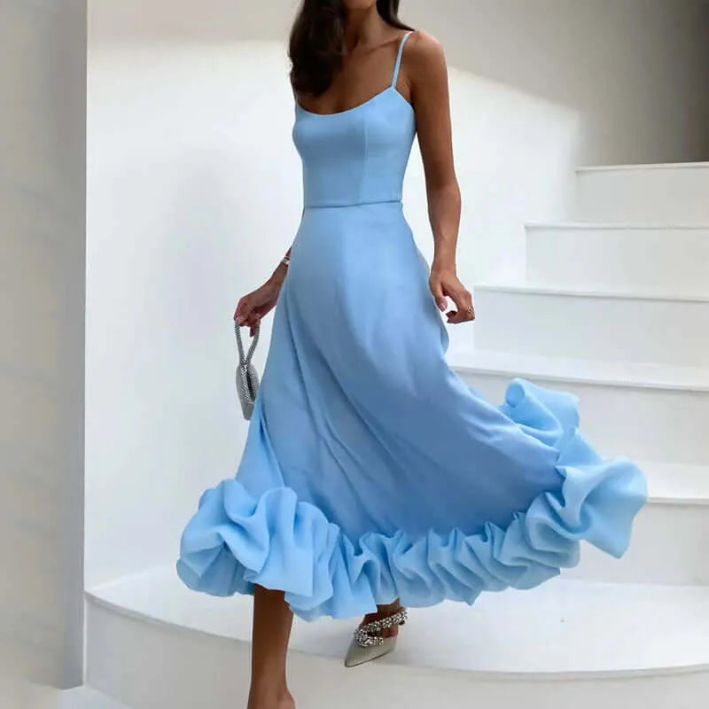 Light Blue  Ruffled Midi Dress