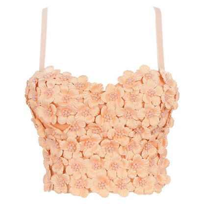Pink Floral Beaded Boned Short Corset - Elite Intimates Lingerie