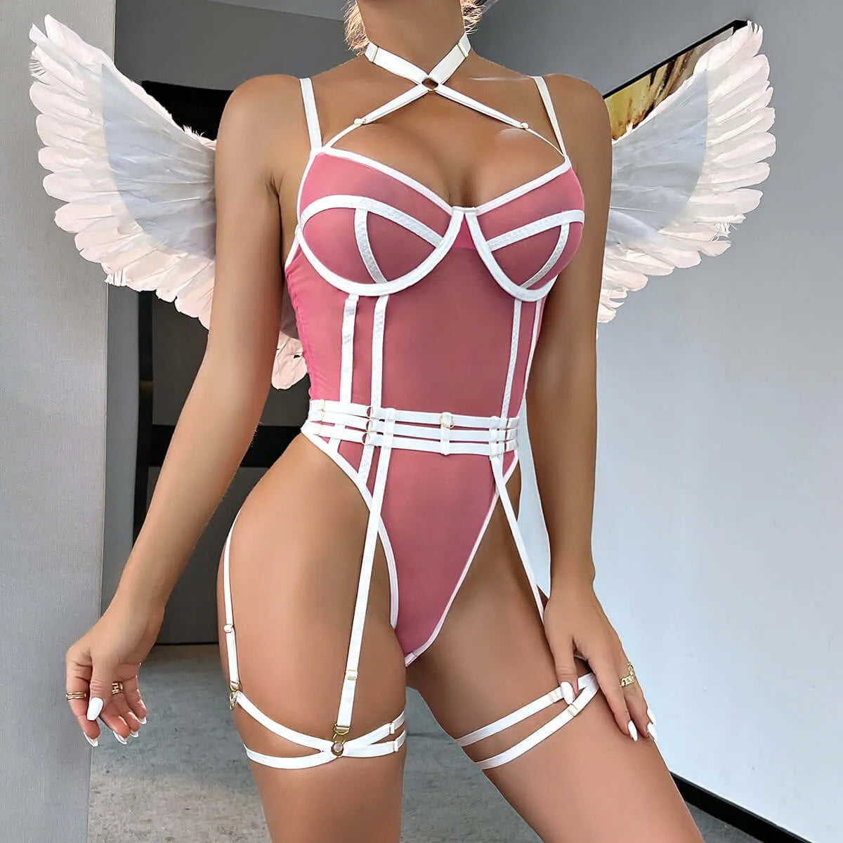 Strapped Halter Lingerie Jumpsuit Two Piece Set - Elite Intimates Lingerie